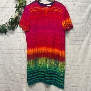 🌼 SANDRA OW-WING for N.R.1 Bright colors Ombre Rayon‎ Dress.Size 14